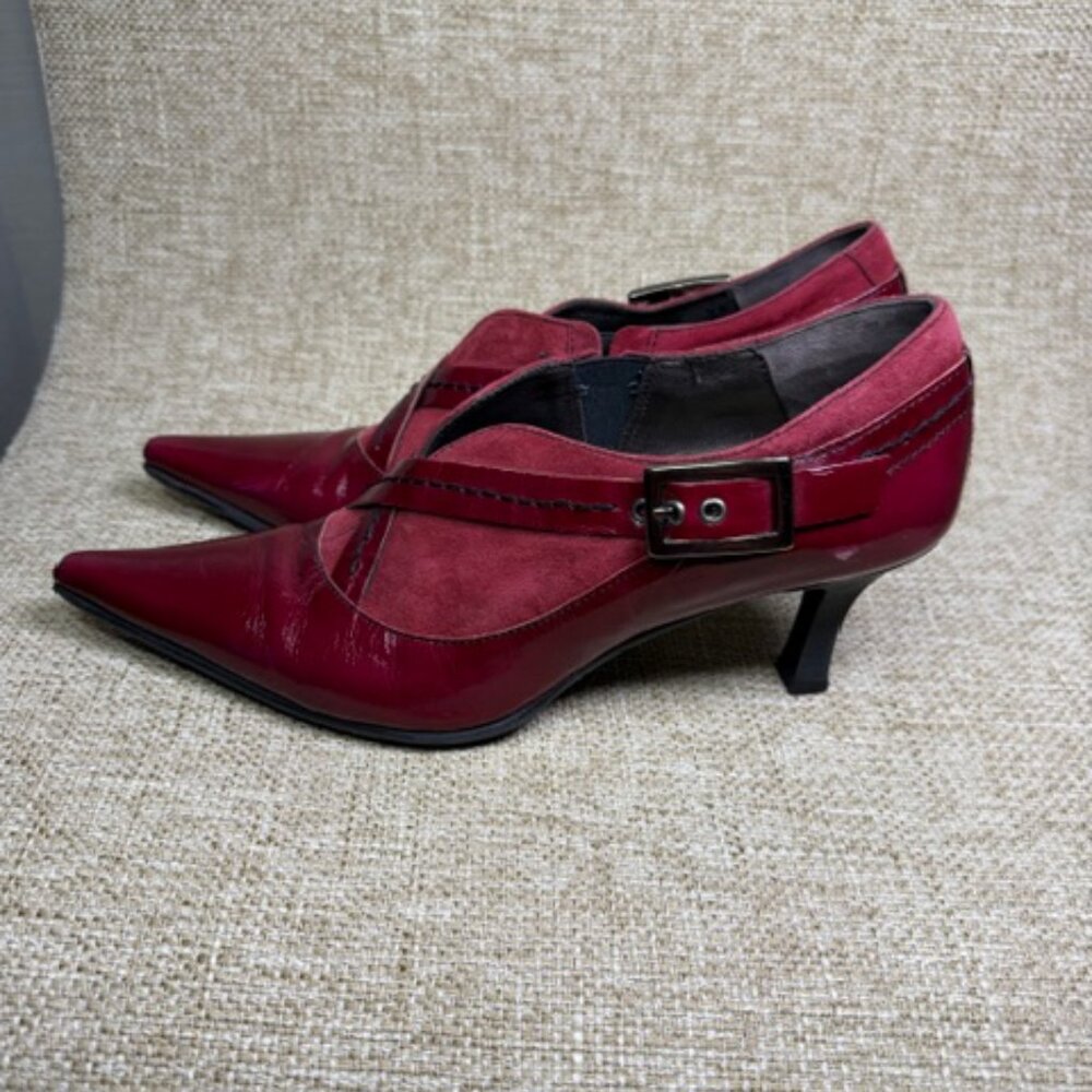 Fidji Vintage Red/Merlot Patent Leather/Suede Kitten Heel Shoetie US 8.5 UK 39 - Picture 3 of 5